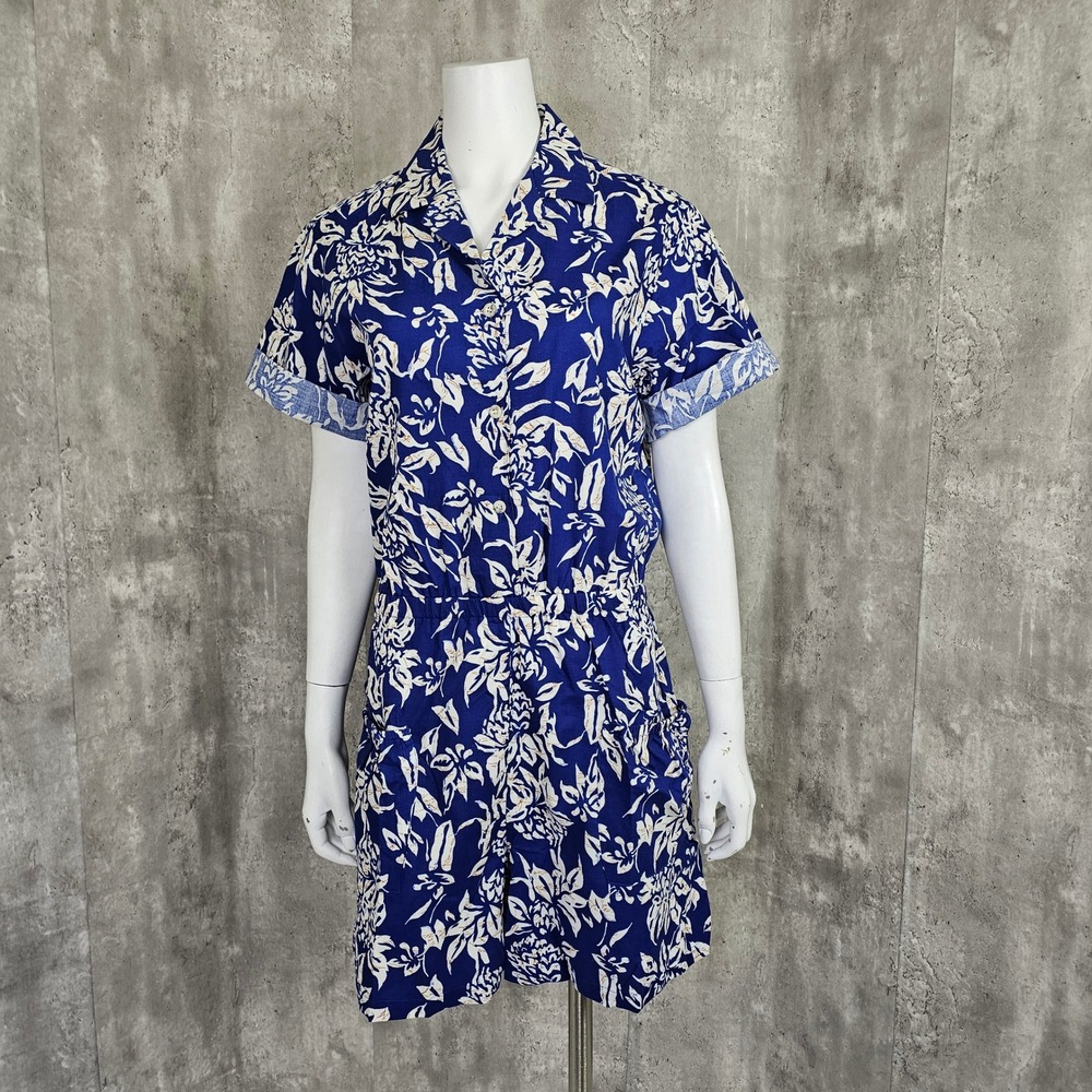 Vintage 90s Nani Hawaii S Tropical Floral Print Romper‎ Button Down S/S Tiki